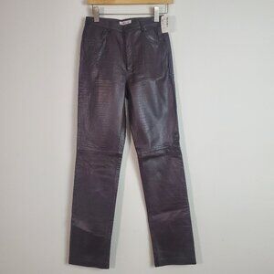 Saks Fifth Avenue Leather Pants 2 Brown Croc Embossed 90s Chic Edgy Grunge